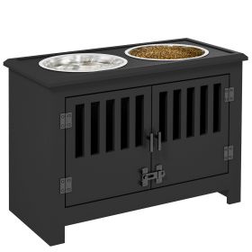 PawHut Large Elevated Dog Bowls with Storage Cabinet Containing Large 37L Capacity, Raised Dog Bowl Stand Pet Food Bowl Dog Feeding Station, Blac