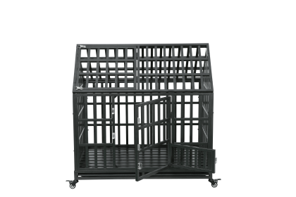 Heavy Duty Dog Cage pet Crate with Roof (Color: Black)